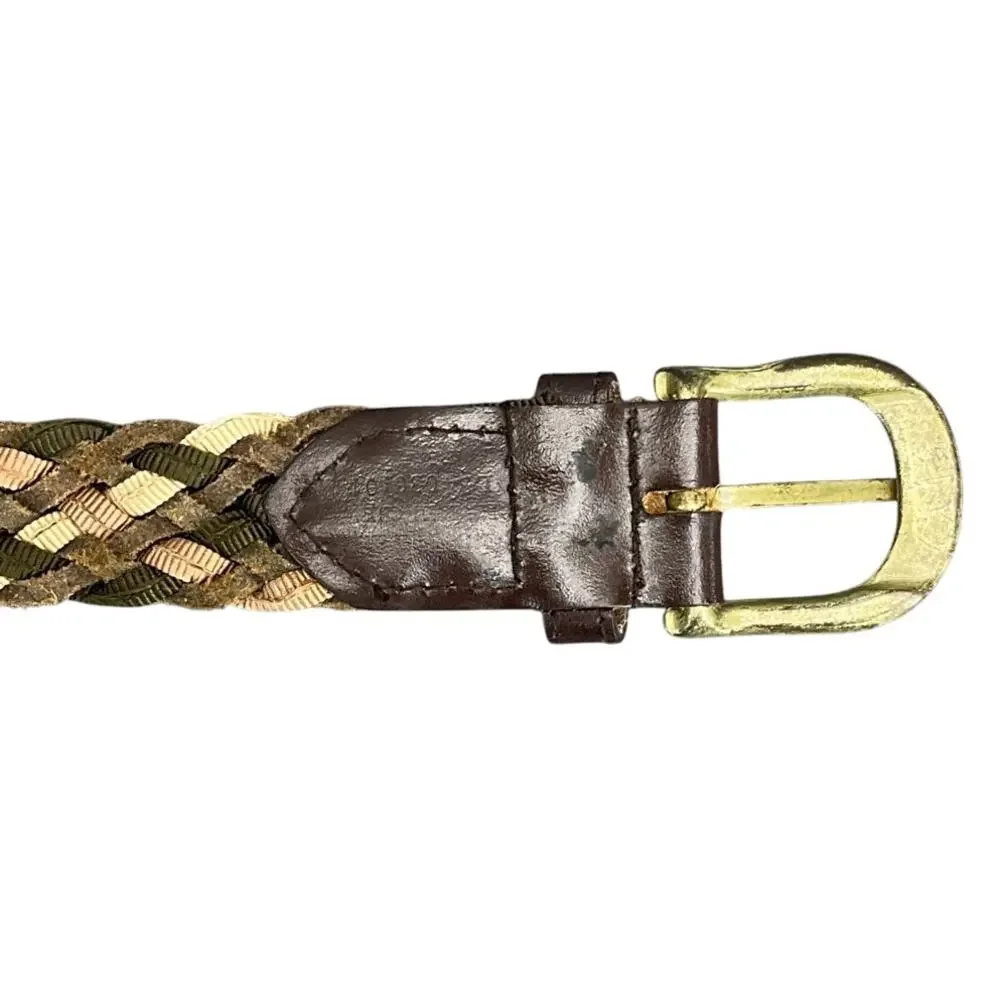 Brown Tan Cream Genuine Leather Woven Braided Belt Women Medium 32” - 37”